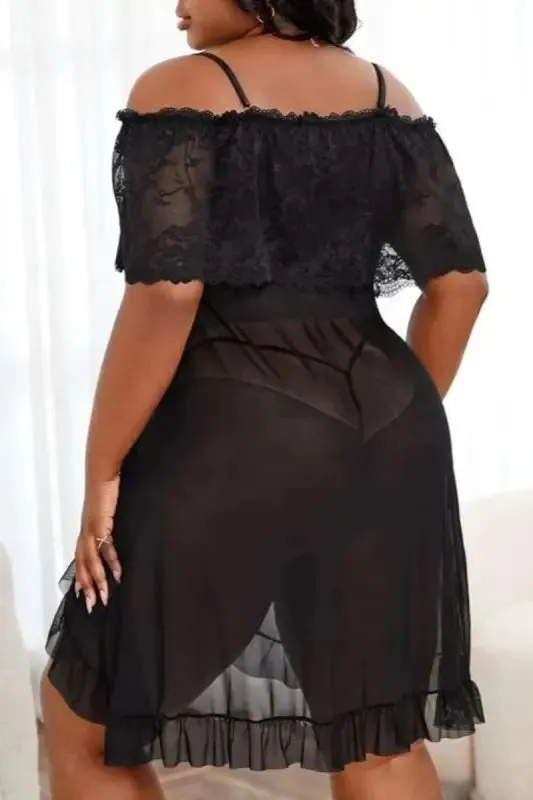 Plus Size Mesh Underwire Babydoll with G-String Panty