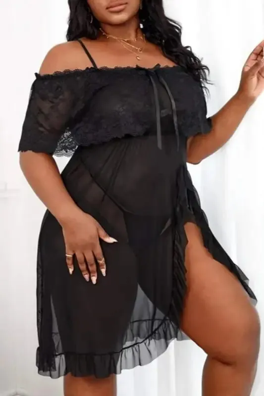 Plus Size Mesh Underwire Babydoll with G-String Panty