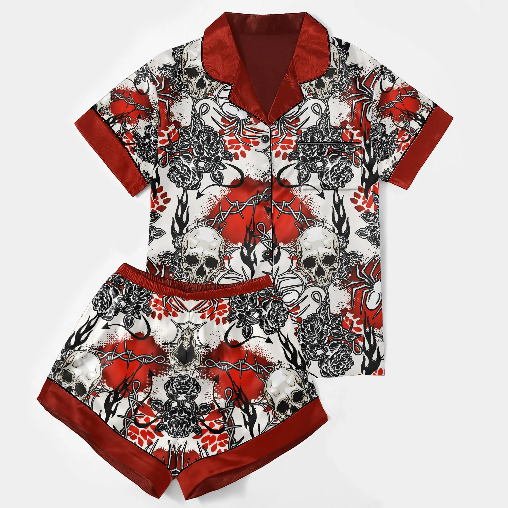 Red Skull Gothic Women's Pajama Sets Top Sleeve & Short Bottom
