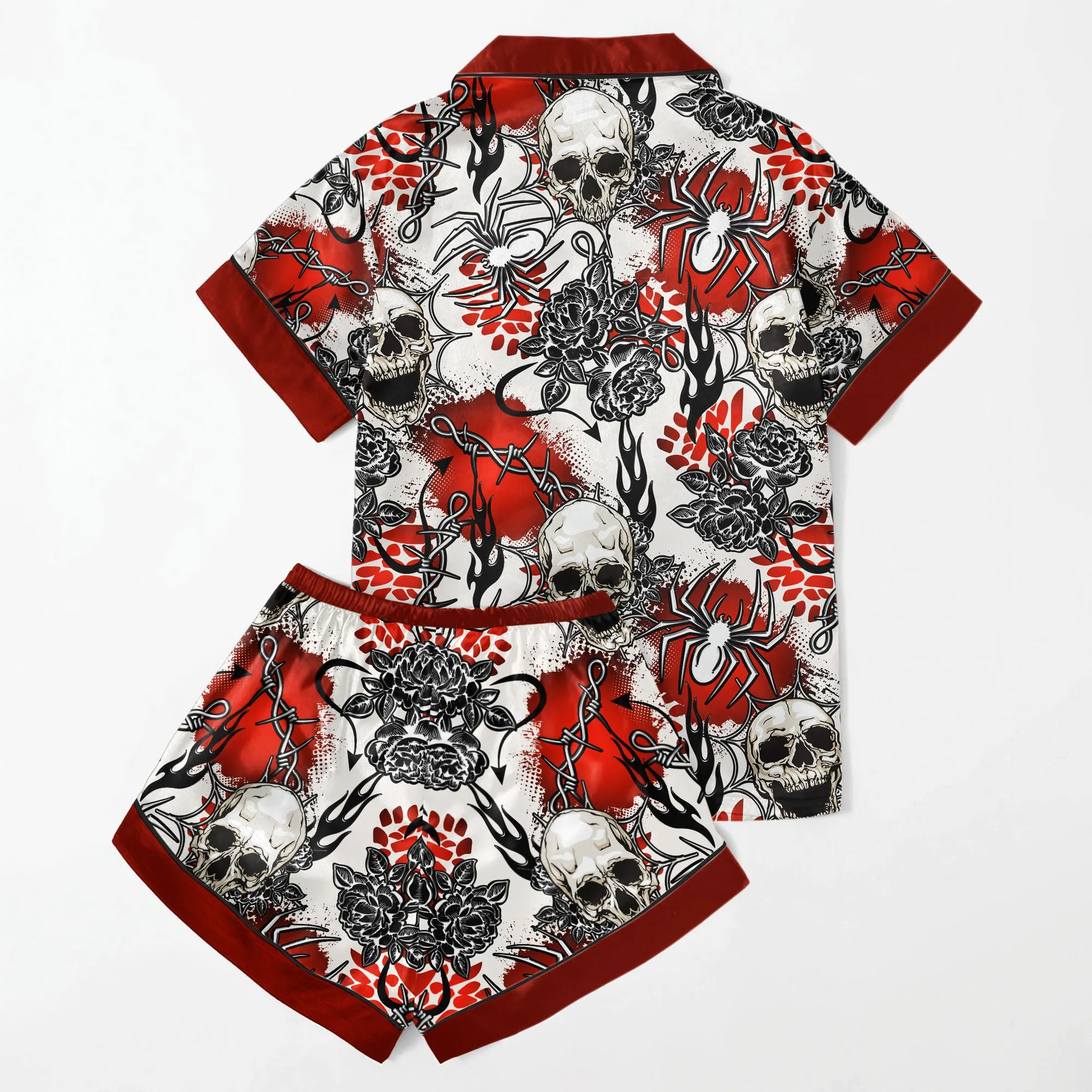 Red Skull Gothic Women's Pajama Sets Top Sleeve & Short Bottom