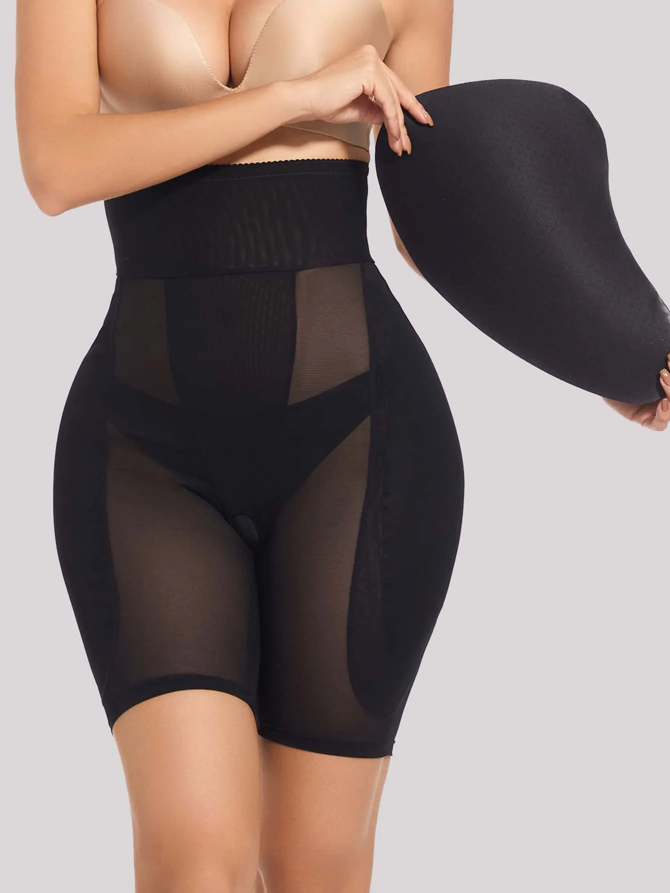 Removable Padded Hip Lift High Waist Boxer Shapewear
