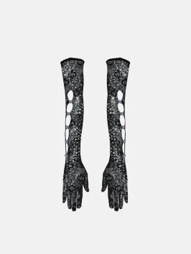 Rhinestoned Gracie Gloves Jet Black