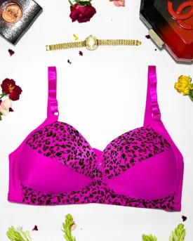 Sexy Cheetah Print Plus Size Bra - Hot Pink  Push Up Bra, Single Padded Bra