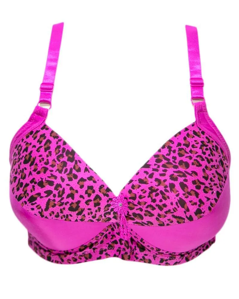 Sexy Cheetah Print Plus Size Bra - Hot Pink  Push Up Bra, Single Padded Bra