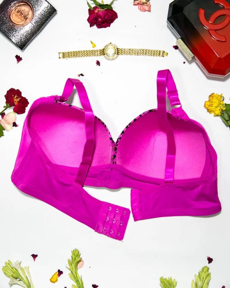 Sexy Cheetah Print Plus Size Bra - Hot Pink  Push Up Bra, Single Padded Bra