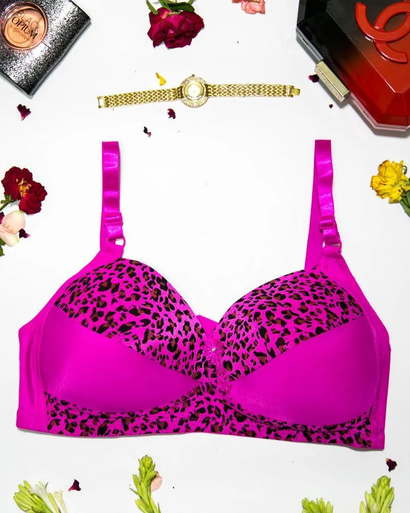 Sexy Cheetah Print Plus Size Bra - Hot Pink  Push Up Bra, Single Padded Bra