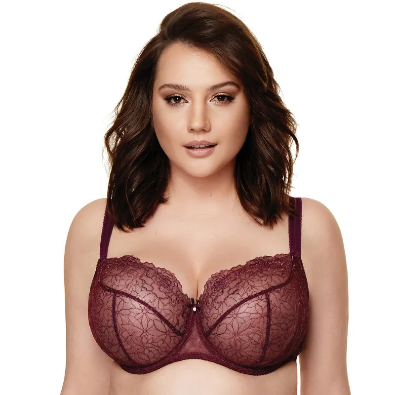 Sheer Mesh Balconette Bra Pamela Aubergine