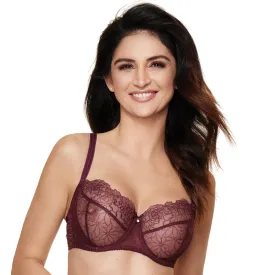 Sheer Mesh Balconette Bra Pamela Aubergine