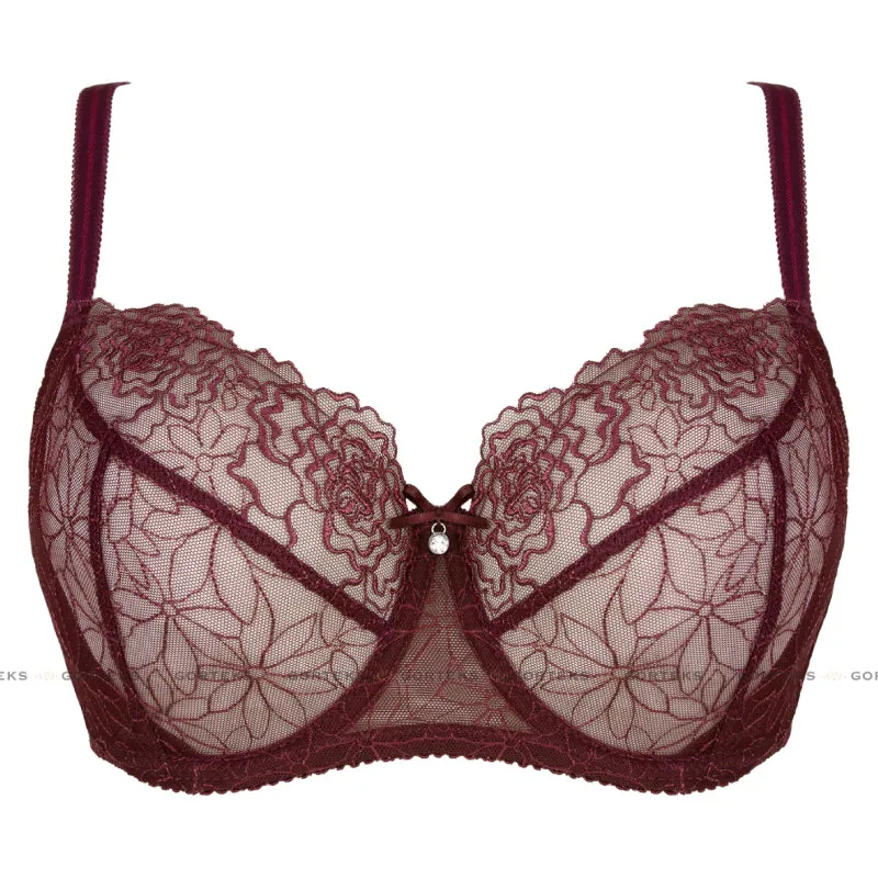 Sheer Mesh Balconette Bra Pamela Aubergine