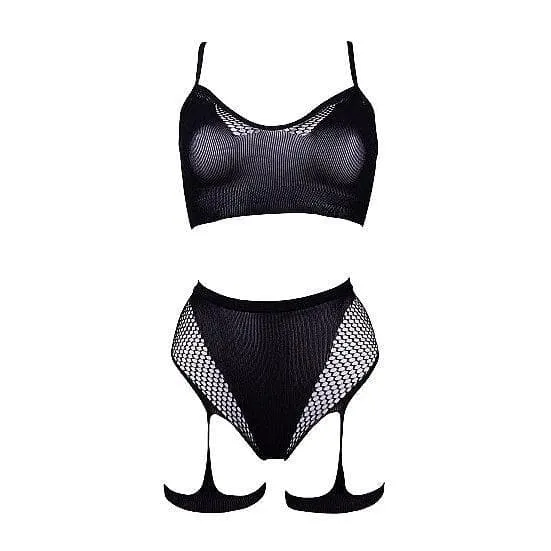 Shots Le Desir 2-Piece Bra Set With Garters Black O/S