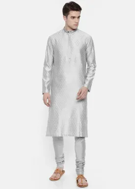 Silk Grey Jaquard Silk Kurta Set
