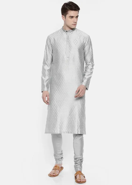 Silk Grey Jaquard Silk Kurta Set