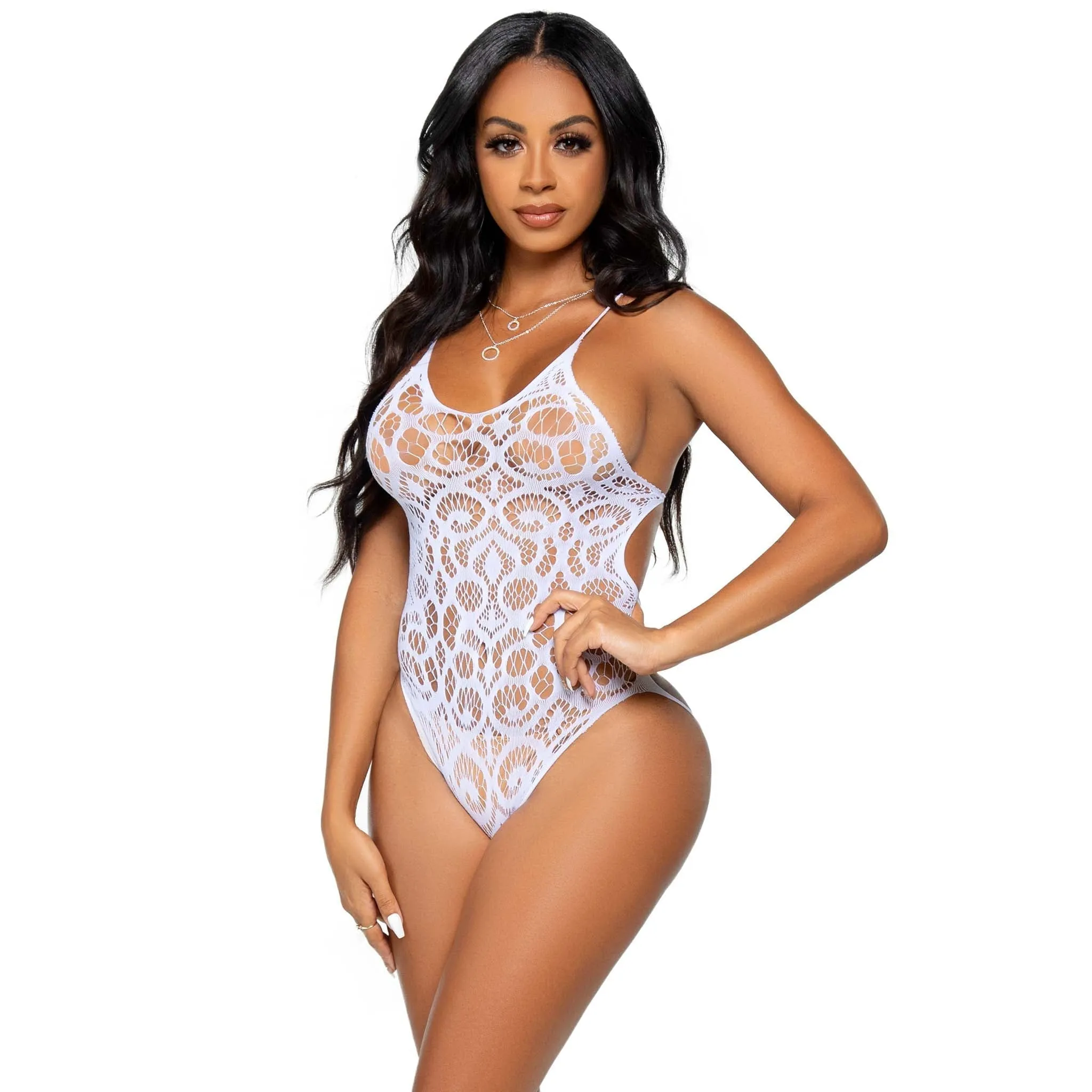 Strappy Back Lace Teddy - One Size - White