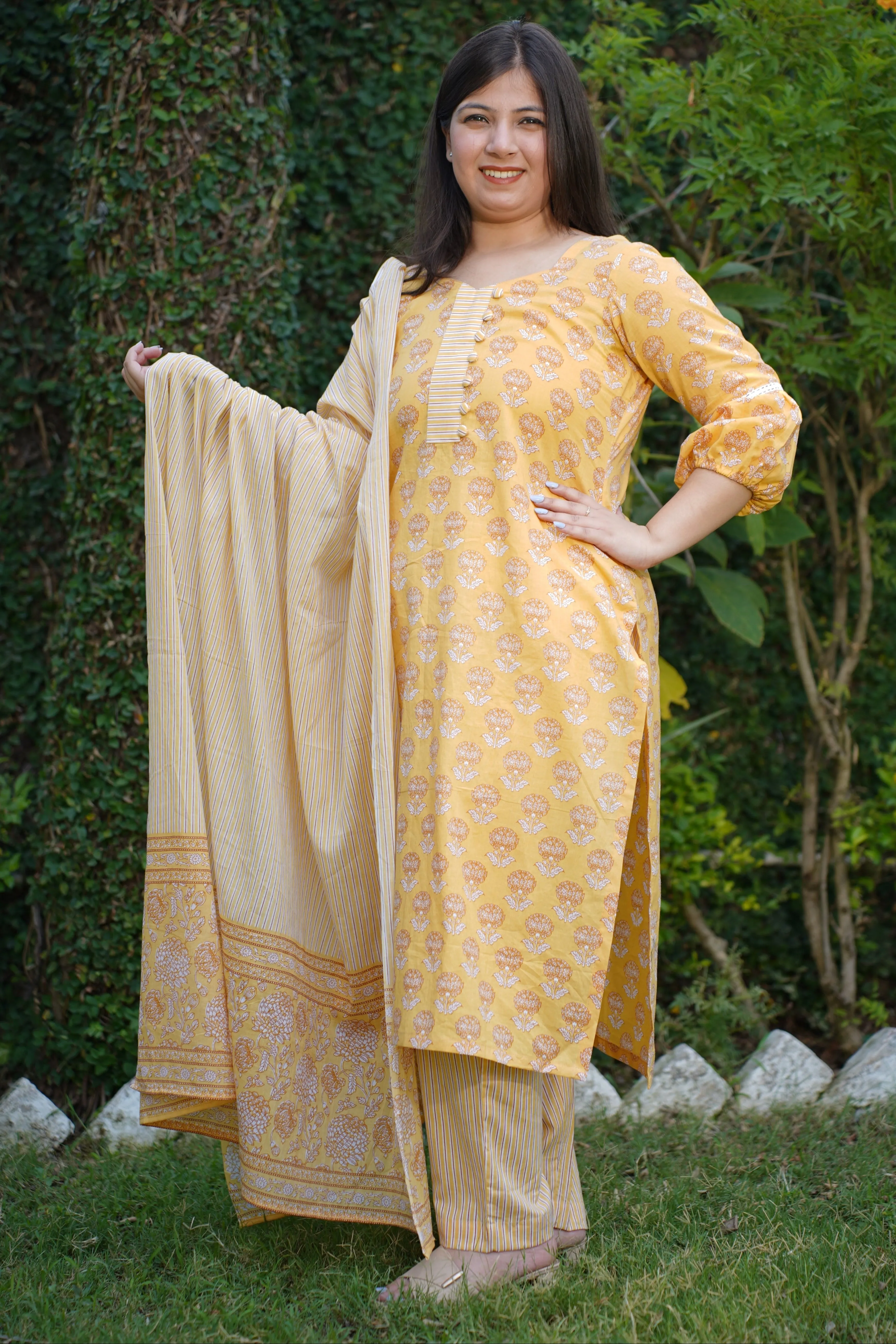 Subtle Glow Block Printed Suit Set