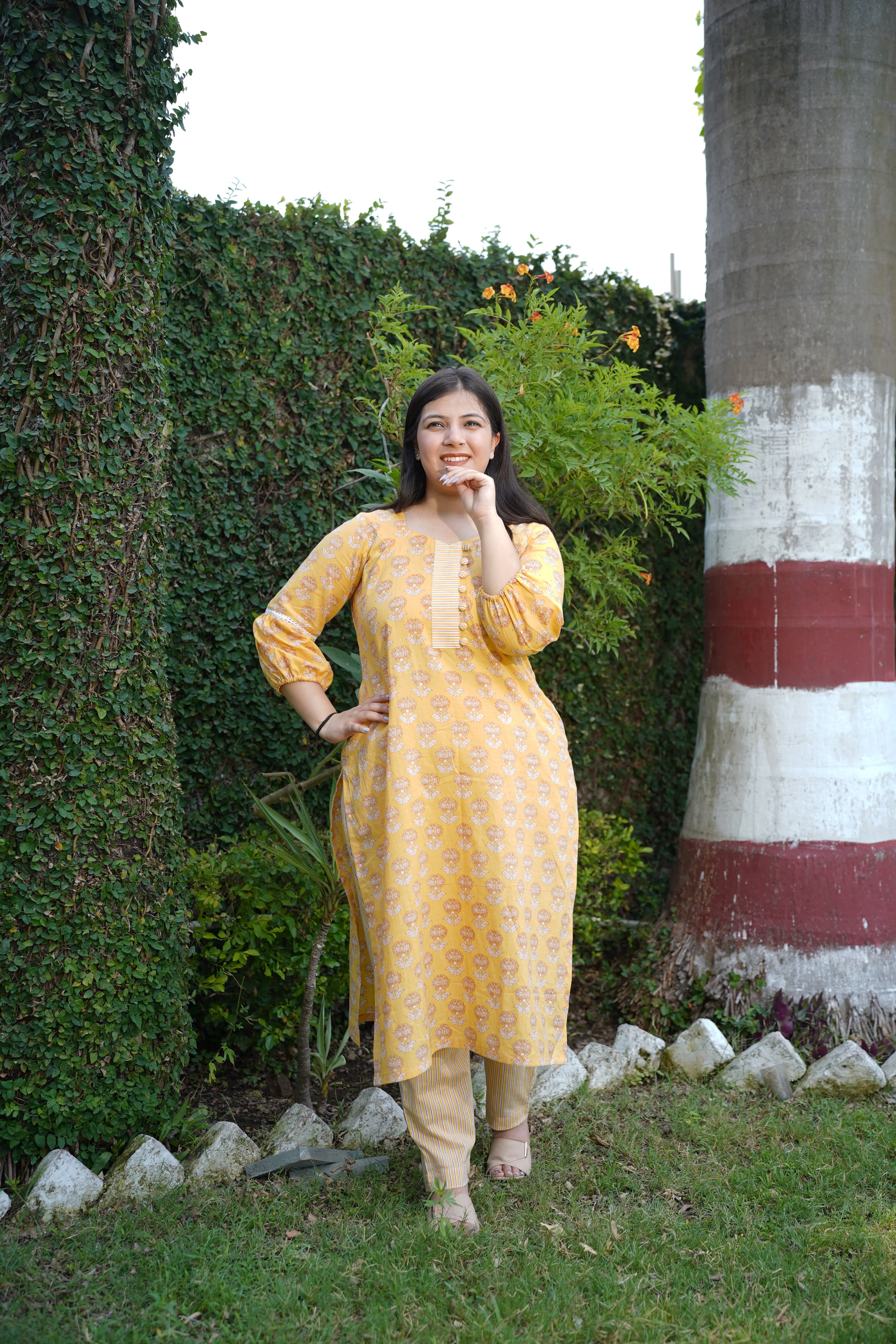 Subtle Glow Block Printed Suit Set