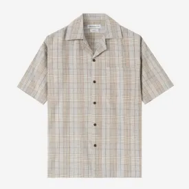 Sunny Vacation Short Sleeve Camp Collar Plaid Shirt - Grey Beige