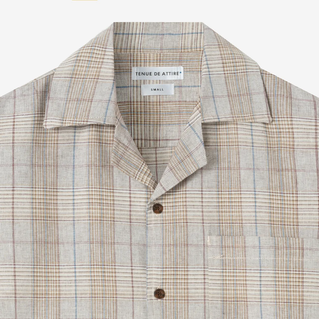 Sunny Vacation Short Sleeve Camp Collar Plaid Shirt - Grey Beige