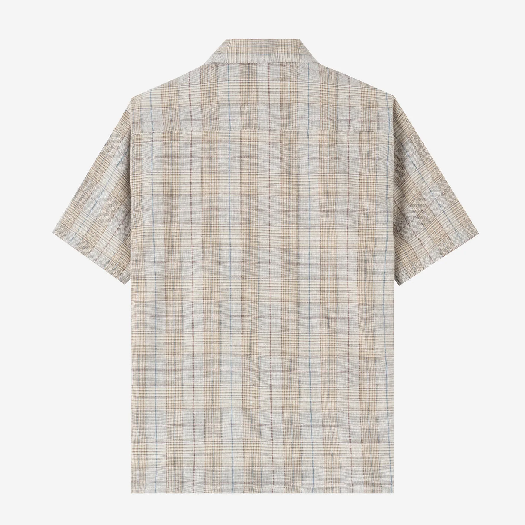 Sunny Vacation Short Sleeve Camp Collar Plaid Shirt - Grey Beige