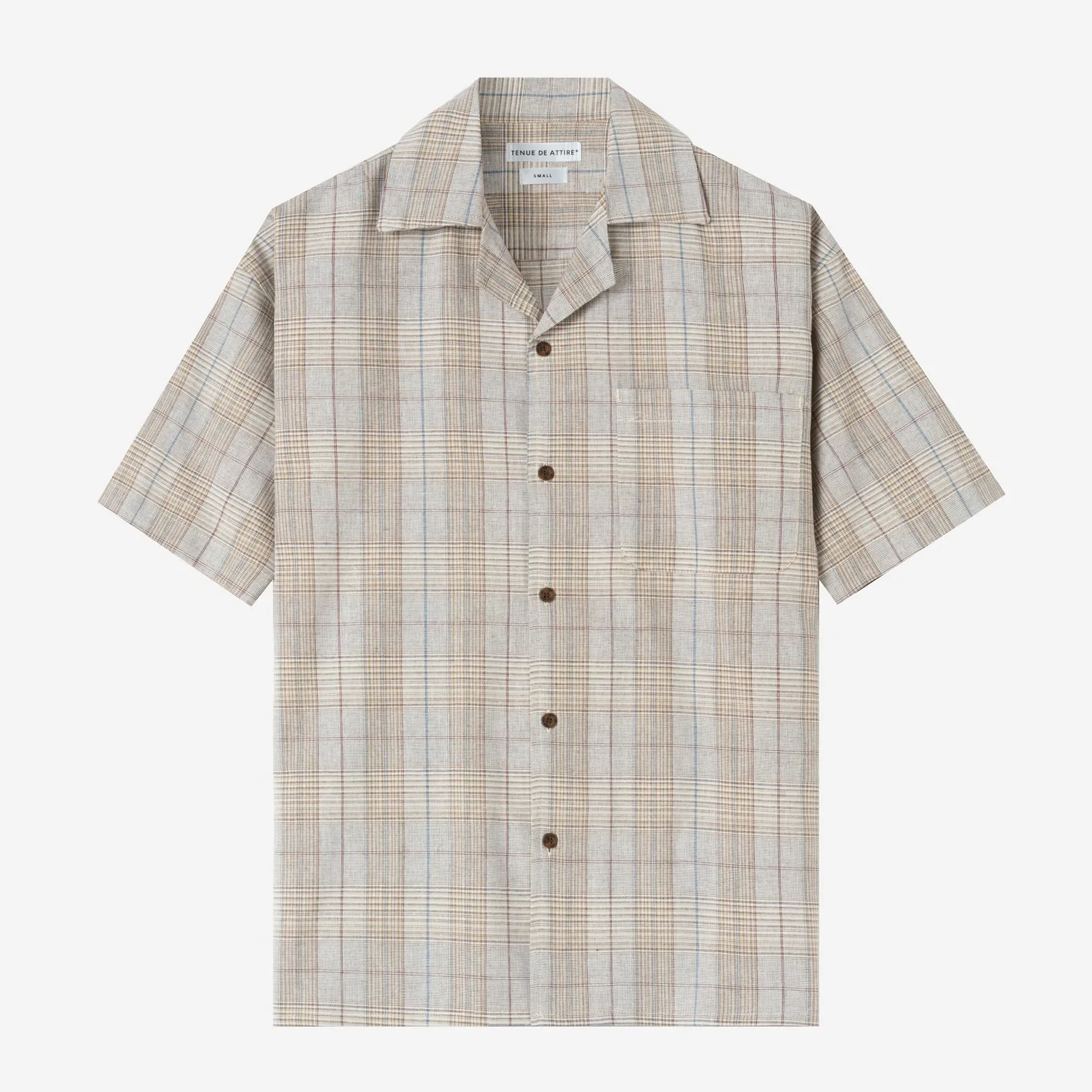 Sunny Vacation Short Sleeve Camp Collar Plaid Shirt - Grey Beige
