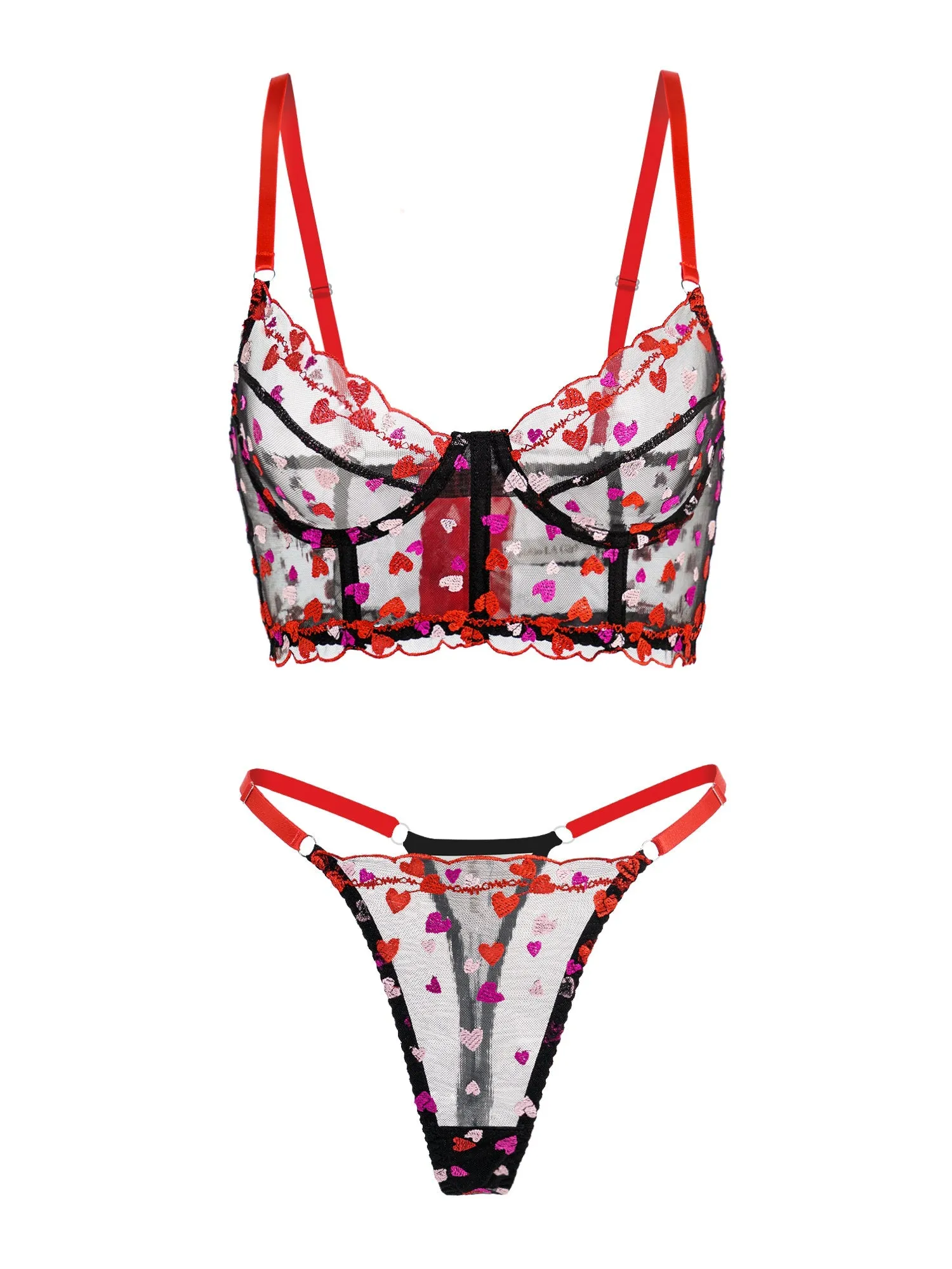 Sweetheart Delights Sheer Embroidered Lingerie Set