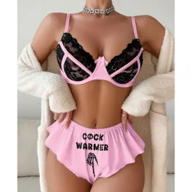 Women's Baby Pink Naughty Lingerie Set, Hot Sexy Lace Bra Panty Set