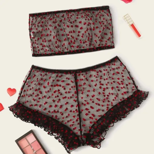 Women's Bandeau Two Piece Sheer Lingerie