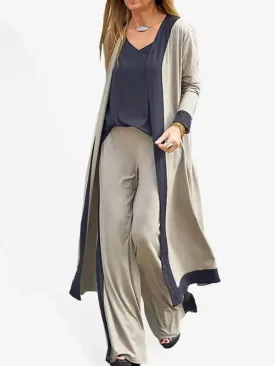 Women's Casual Contrasting Color Sleeveless Vest   Long Sleeve Cardigan Jacket   Trousers Three Sets